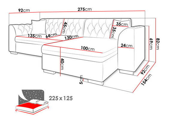 Rohová rozkládací pohovka Leon (L) (Magic Velvet 2250 + Magic Velvet 2250 + Senegal 825)