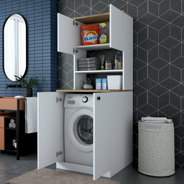 Koupelnová skříňka Karoline 102 (Bílá + Ořech) *výprodej