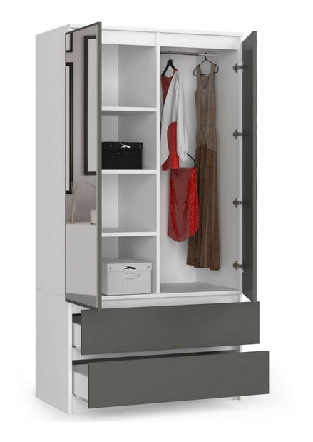Šatní skříň Safwan II (bílá + šedá)
