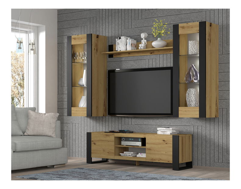 Závěsná vitrína Montana (dub artisan + matná černá)