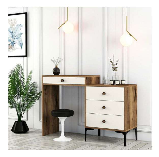 Toaletní stolek Logan 2 (ořechové dřevo + krémová)