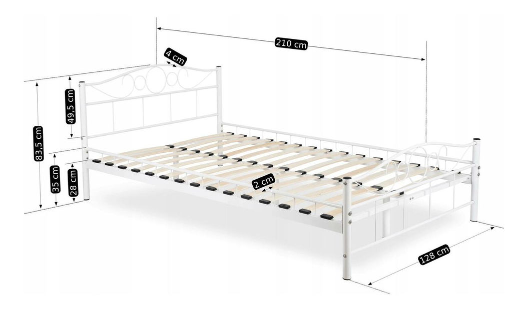 Kovová postel 120 cm Granjeros (bílá) (s roštem)