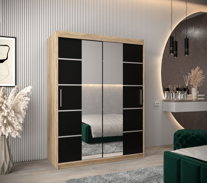 Šatní skříň 180 cm Verika 4 180 (dub sonoma + černá)