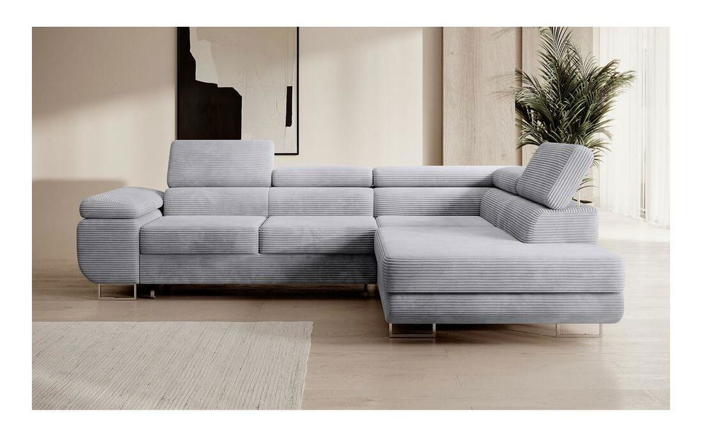 Rohová sedací souprava Stiletto (P) (světle šedá + stříbrná)