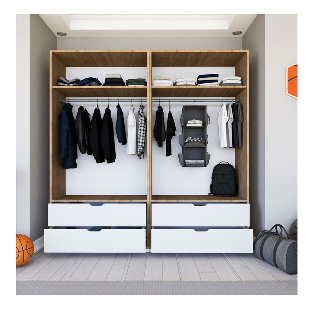 Šatní skříň Nisae 21 (ořech světlý + bílá)