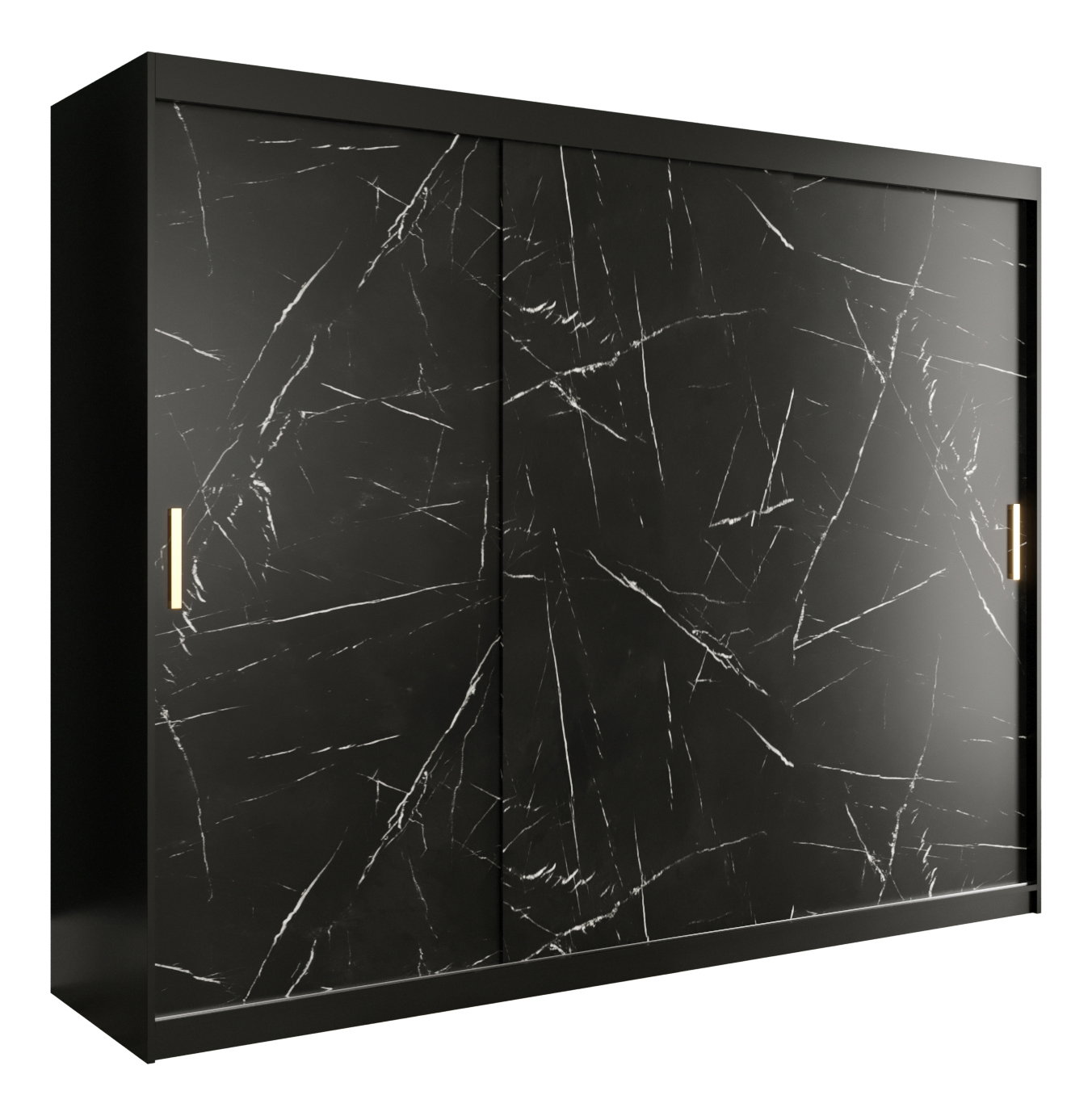 Šatní skříň 250 cm Marbelo T (matná černá + černý mramor)