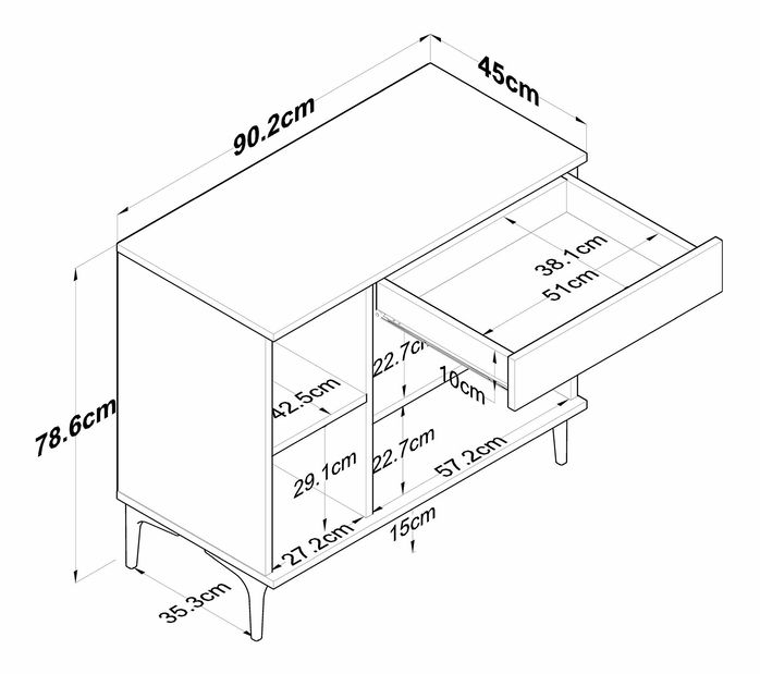 Komoda Jette 94 (ořech + bílá)