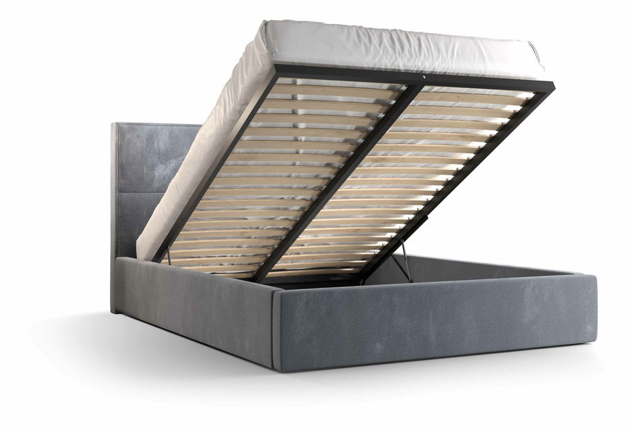 Manželská postel 140 cm Alfonso (modrá) (s roštem a úložným prostorem)