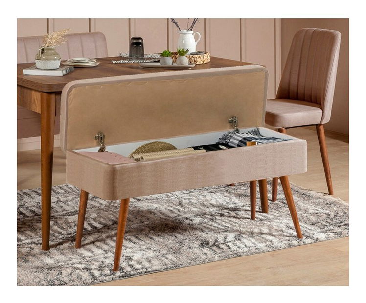 Jídelní set Vlasta 1 (ořech + béžová) (pro 4 osoby)