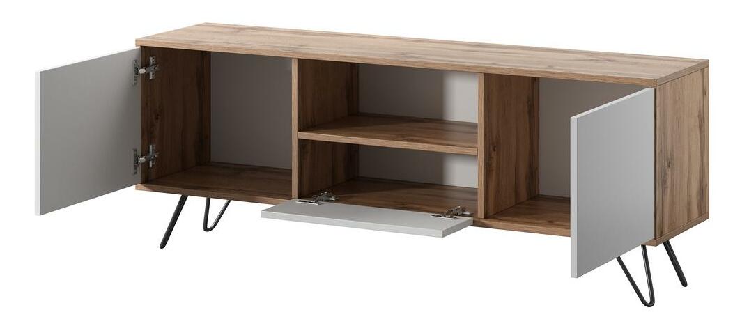 TV skříňka/stolek Polynesia (s osvětlením) (dub wotan + bílá)