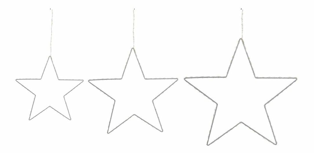 Set 3 ks LED dekorace hvězdy Kunza (stříbrná)