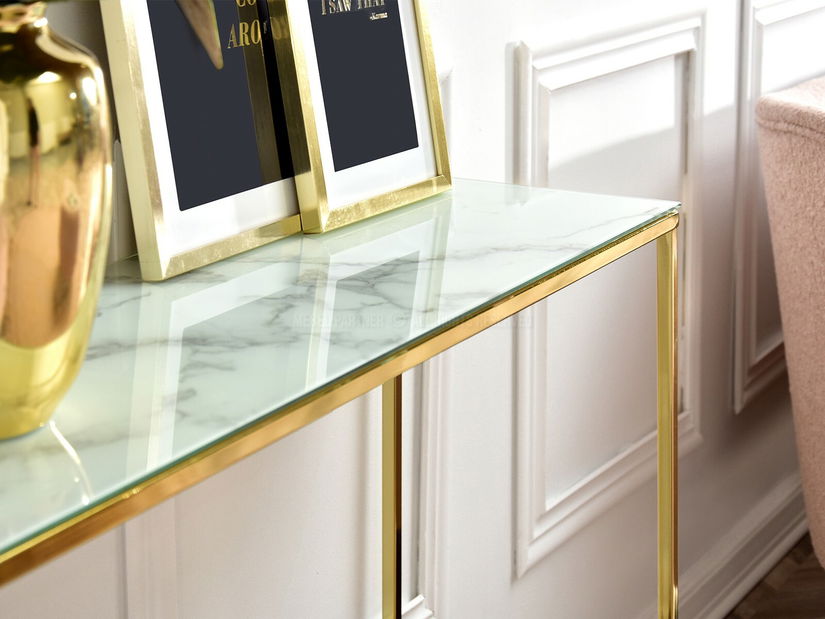 Konzolový stolek Bella Kons (bílá + zlatá)