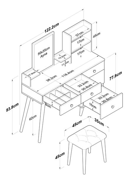 Toaletní stolek s taburetkou Blake 101 (bílá)