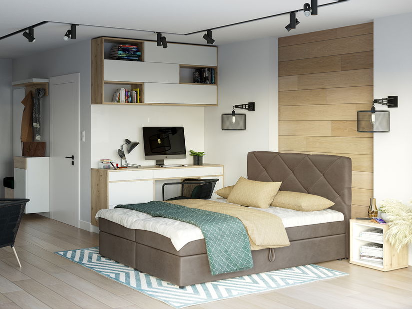 Boxspring postel 160x200 cm Karum Comfort (světlohnědá) (s roštem a matrací)