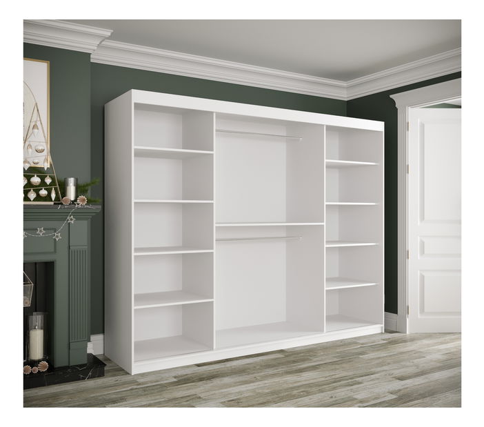 Šatní skříň 250 cm Marbelo T (matná bílá + černý mramor)