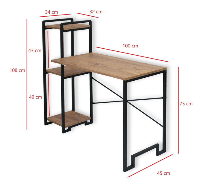 Psací stůl Dipelo (borovice atlantická + černá)
