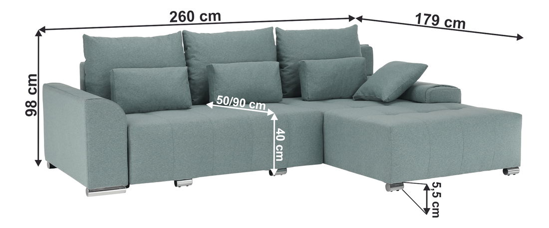 Rohová sedačka Davan (mentolová) (P)
