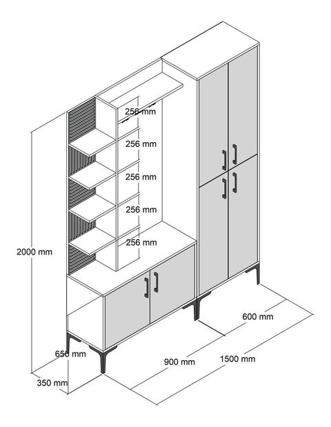 Předsíňová stěna Valery 3 (ořech + travertin)