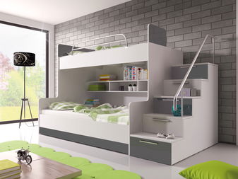 Patrová postel Ruby II (P) (bílá + šedá) (s rošty)