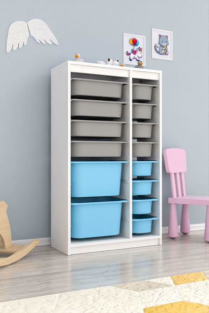 Organizér na hračky Dremonka 6 (bílá + šedá + modrá)