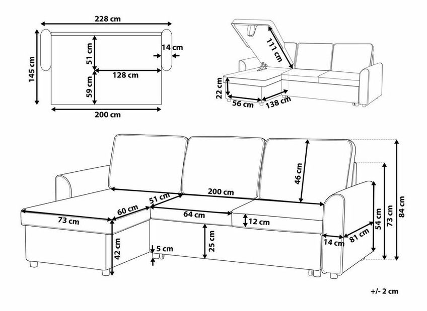 Rohová sedací souprava Närpes (černá) (s úl. prostorem) (L)