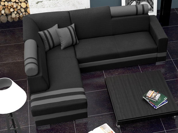 Rohová sedací souprava Raisa (černá + světlešedá) (L)