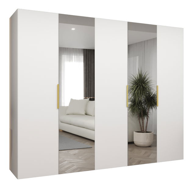 Šatní skříň 250 cm Mirabella 2 (bílá + zlatá)