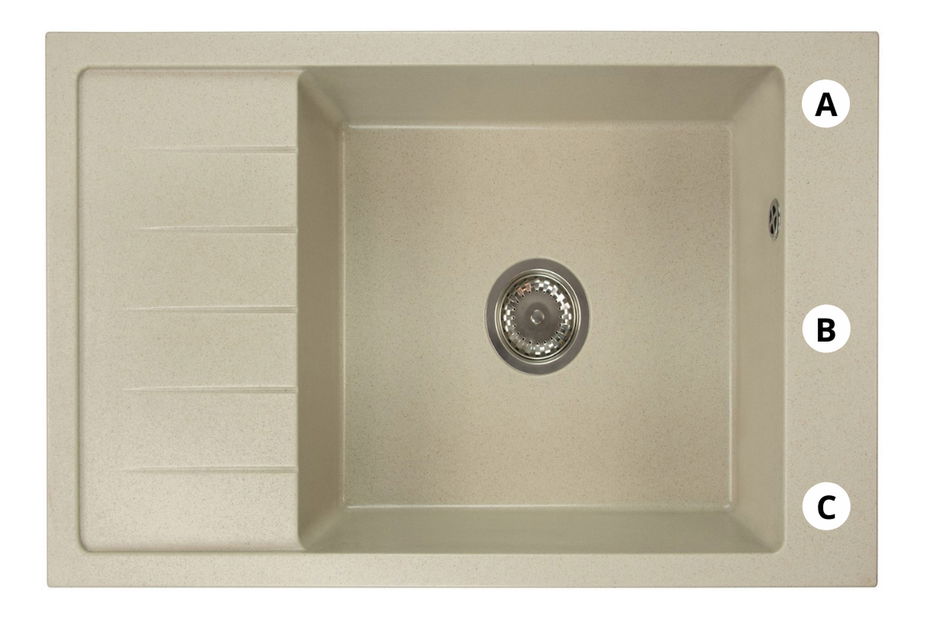 Kuchyňský dřez Lurano (šedá) (se 3 otvory pro baterii) (L)