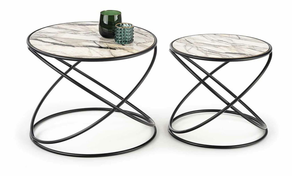 Set 2 ks. Konferenčních stolků Susnr (mramor + černá)