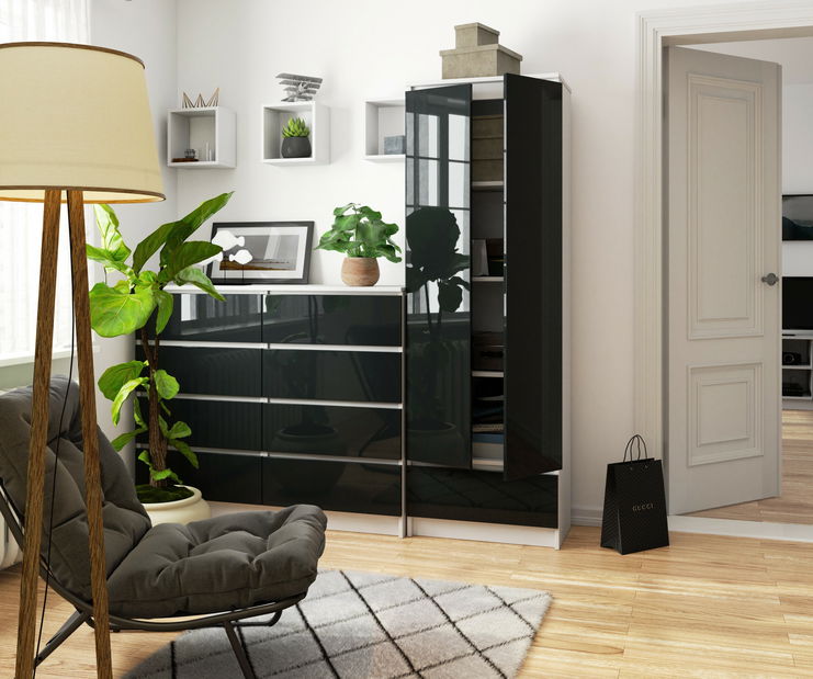 Policová skříň Renzo (bílá + grafit lesk)