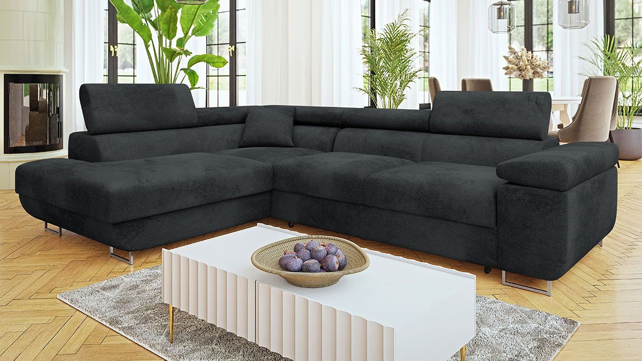 Rohová sedačka Terazuro Premium (černá) (s úl. prostorem) (L)