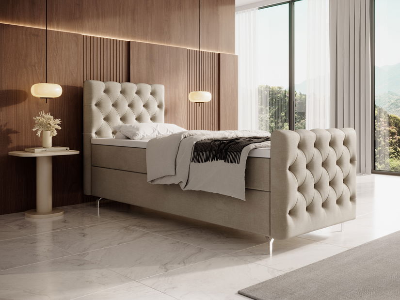 Jednolůžková postel 90 cm Clinton Bonell (béžová) (s roštem, s úl. prostorem)