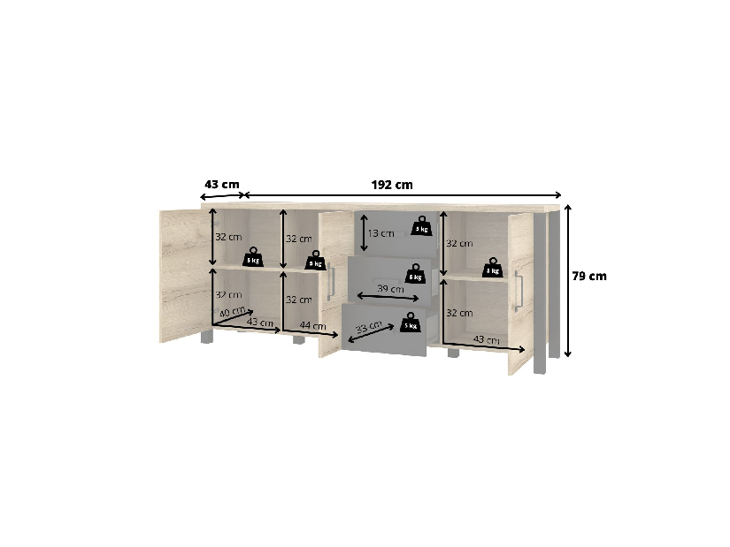 Komoda Oralee Typ 47 (okapi + černá matná)