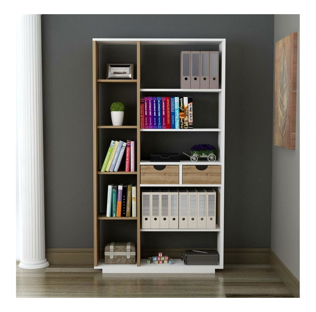 Regál Mubede (bílá + ořech)