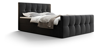 Manželská postel Boxspring 160 cm Macheta (černá) (s matrací a úložným prostorem)