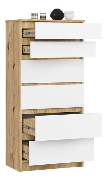 Komoda Kalista III (dub artisan + bílá)