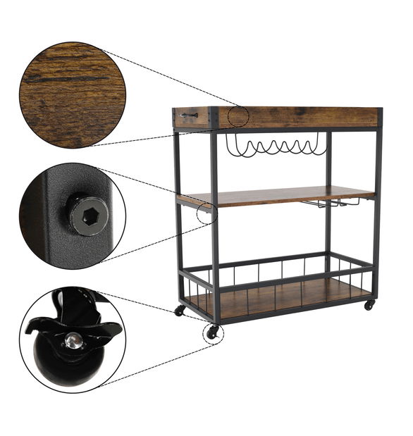 Servírovací vozík Silvio (dub smoke + černá)