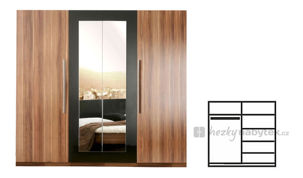 Šatní skříň Juliet 4DV ořech+černá