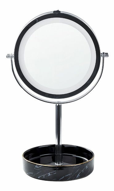 Kosmetické zrcadlo Shevaun (stříbrná + černá) (s LED osvětlením)