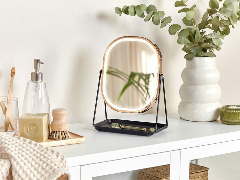 Kosmetické zrcadlo Dinora (růžovozlatá) (s LED osvětlením)