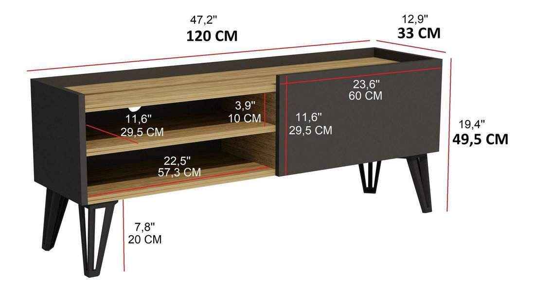 TV stolek/skříňka Mituni (dub + antracit)