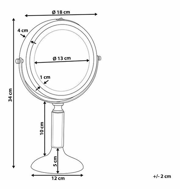 Makeup zrcadlo ø 18 cm Baix (stříbrná) (s LED osvětlením)