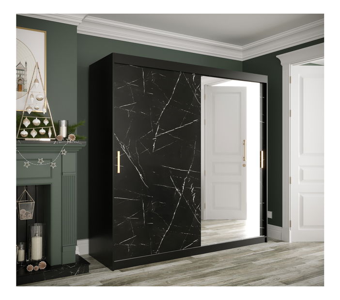 Šatní skříň 200 cm Marbelo T2 (matná černá + černý mramor)