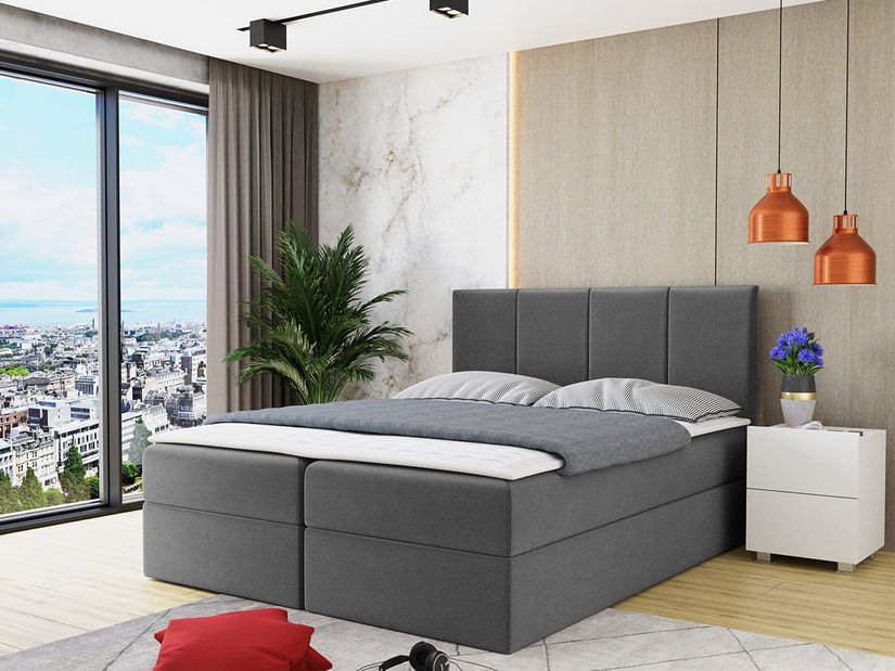Manželská postel 180 cm Gunzy (šedá) (s roštem a matrací) (s úl. prostorem)
