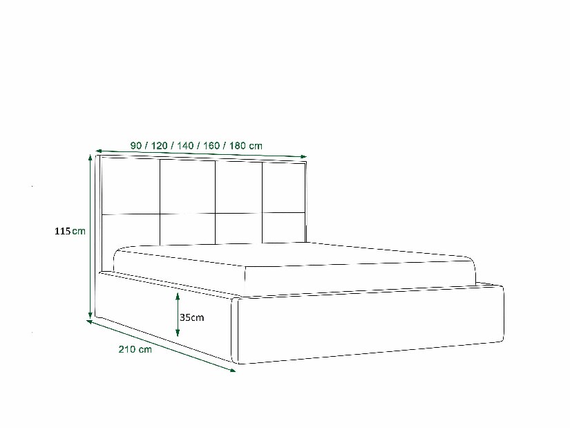 Manželská postel 140 cm Kerry (tmavě zelená) (s roštem a úložným prostorem)