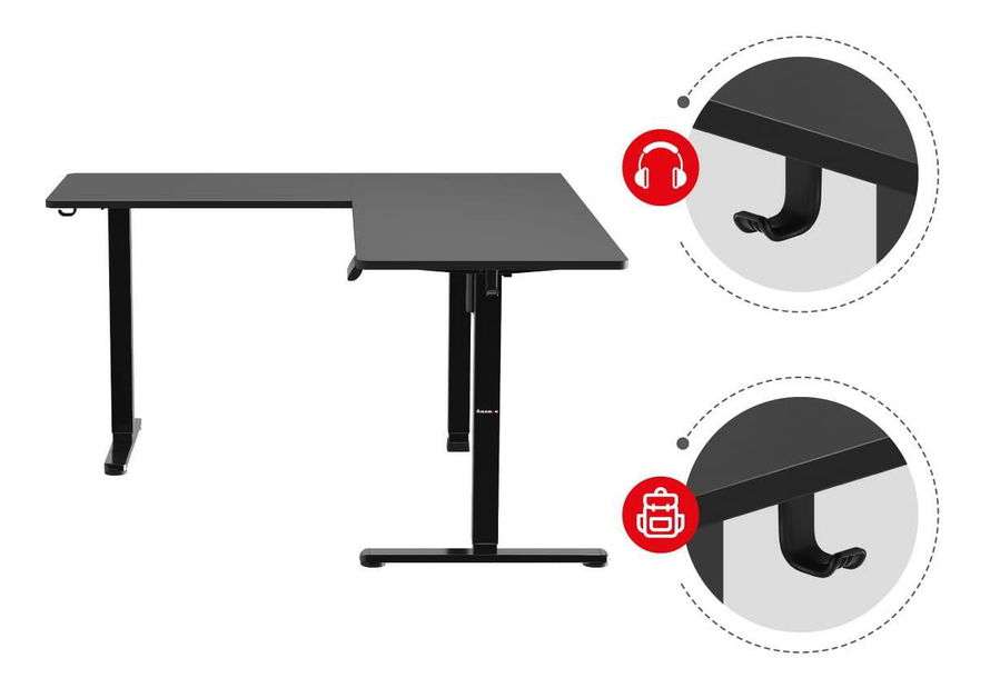 Elektricky nastavitelný Rohový PC stolek Hyperion 9.5 (černá)