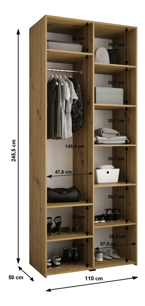 Šatní skříň 110 cm Carmela 50-2 (kašmír + zlatá)