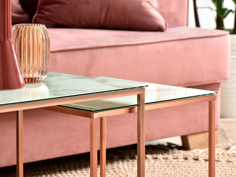 Konferenční stolek Prana Law (bílý mramor + měděná)