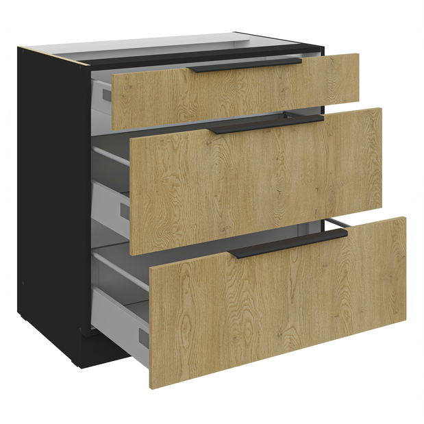Dolní kuchyňská skříňka Carminia 80 D 3S BB PREMIUM BOX (dub cremona + černá)