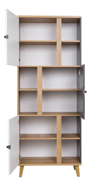 Policová skříň Mimone R3D (dub zlatý + bílá matná + grafit)